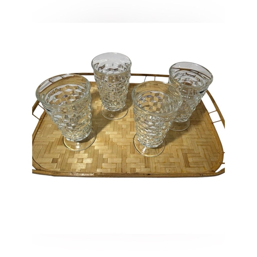 Indiana Glass Clear Whitehall Footed Tumblers Cubist Colony MCM Set of 4